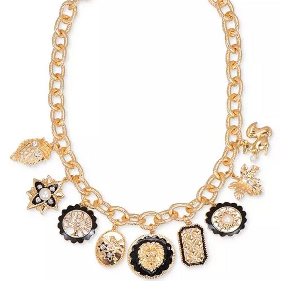 Gold-Tone Crystal & Imitation Pearl Nature-Theme Charm Necklace, 17" + 2" extend - Picture 6 of 6
